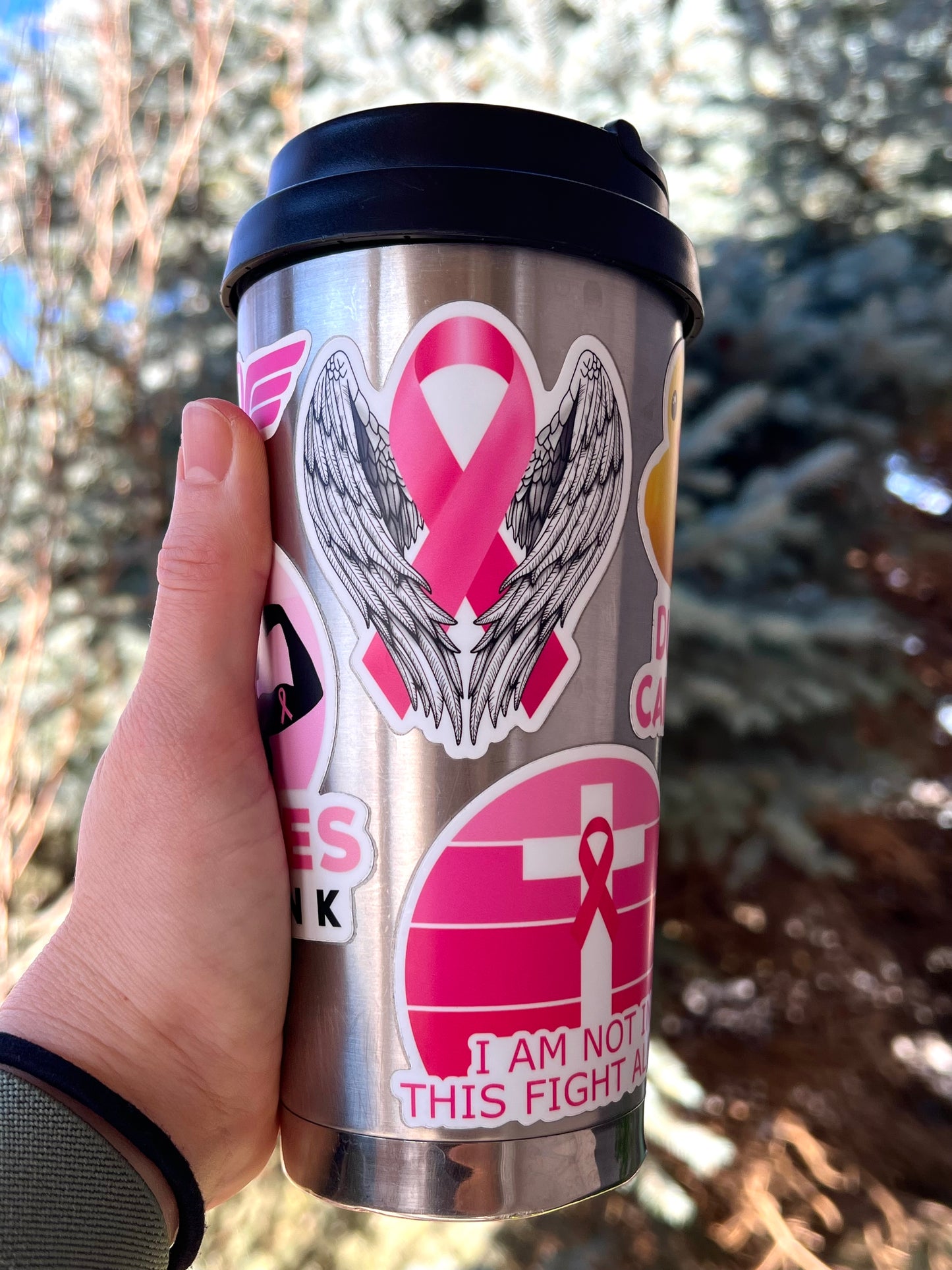 Breast Cancer Ribbon with Wings Sticker